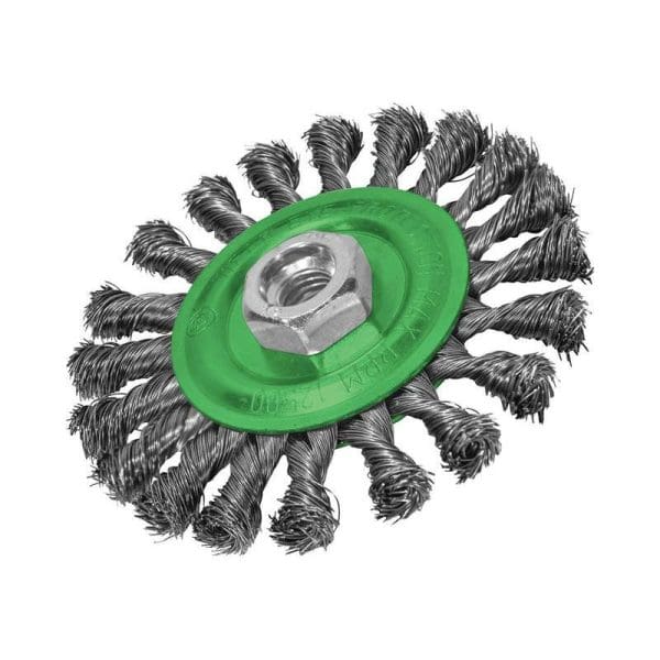 Flat Twist Knot Wire Brush 115 x 12mm M14x2 Bore, 0.35mm Stainless Steel Wire