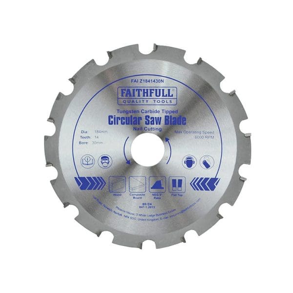 TCT Circular Saw Blade Nail Cutting 184 x 30mm x 14T NEG