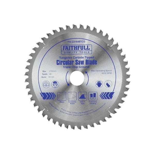 TCT Circular Saw Blade Triple Chip Ground 216 x 30mm x 48T NEG