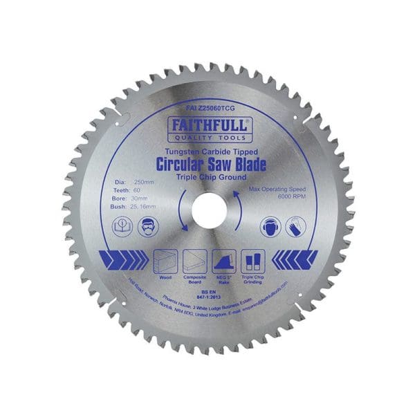 TCT Circular Saw Blade Triple Chip Ground 250 x 30mm x 60T NEG