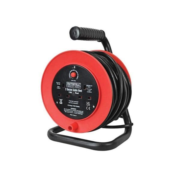 Open Drum Cable Reel 240V 13A 2-Socket 15m