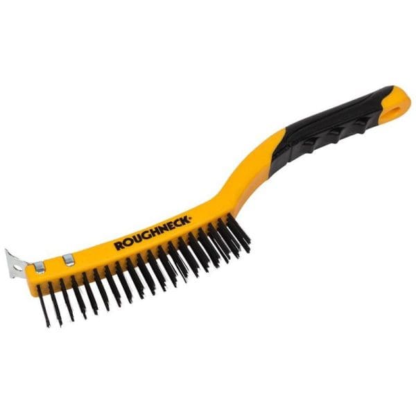 Carbon Steel Wire Brush Soft Grip with Scraper 355mm (14in) - 3 Row