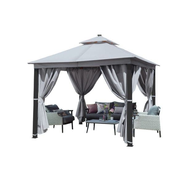 Luxury Gazebo 3x3m with LED - Grey - Image 2