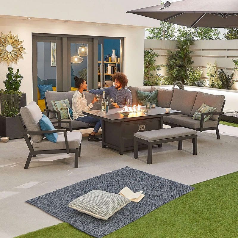 Vogue Corner Dining Set with Firepit Grey Outdoor Comfort