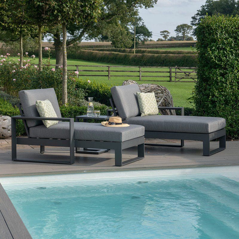 Amalfi Double Sunlounger Set with Side Table Grey | The Garden Range