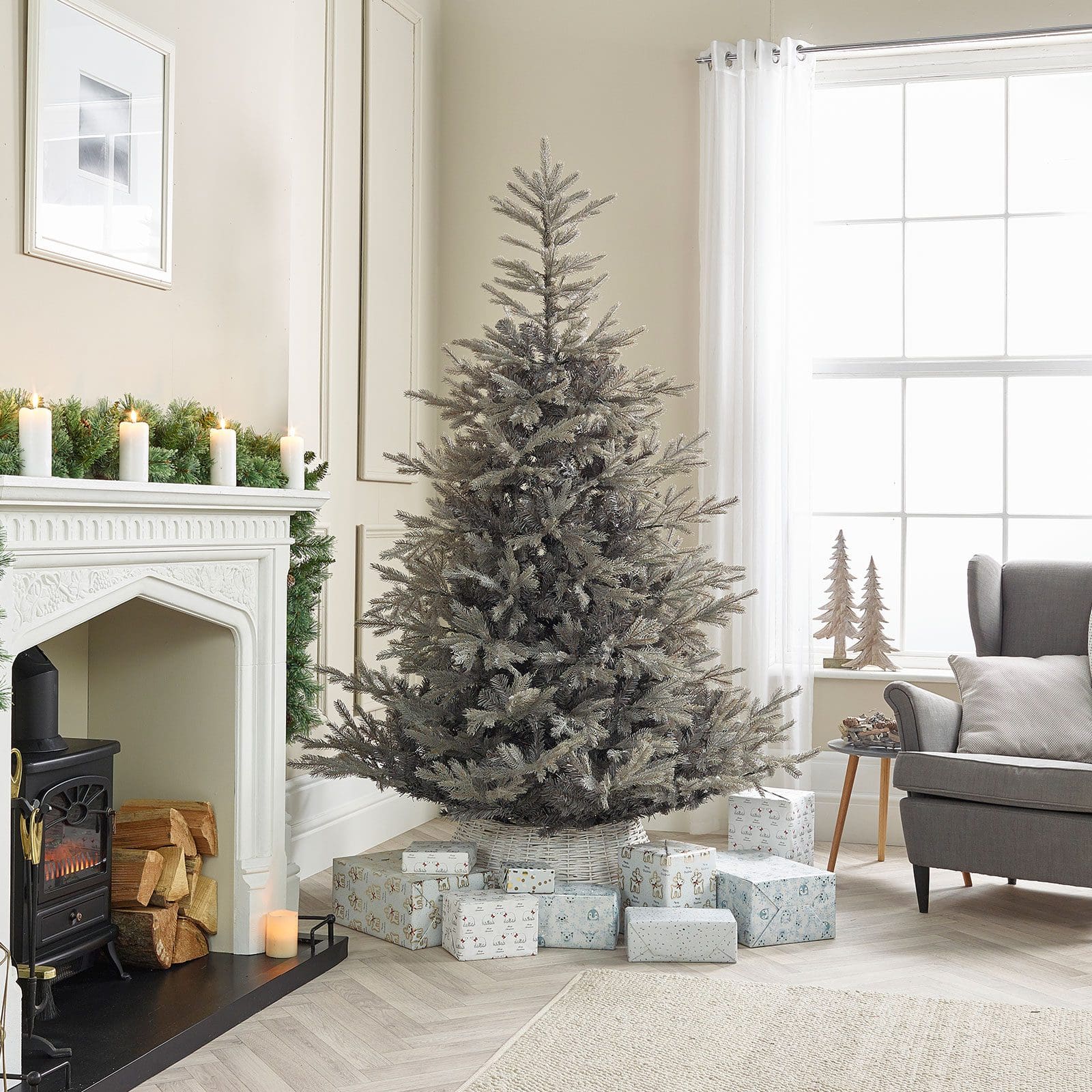 7ft Calgary Fir Artificial Christmas Tree Grey The Garden Range